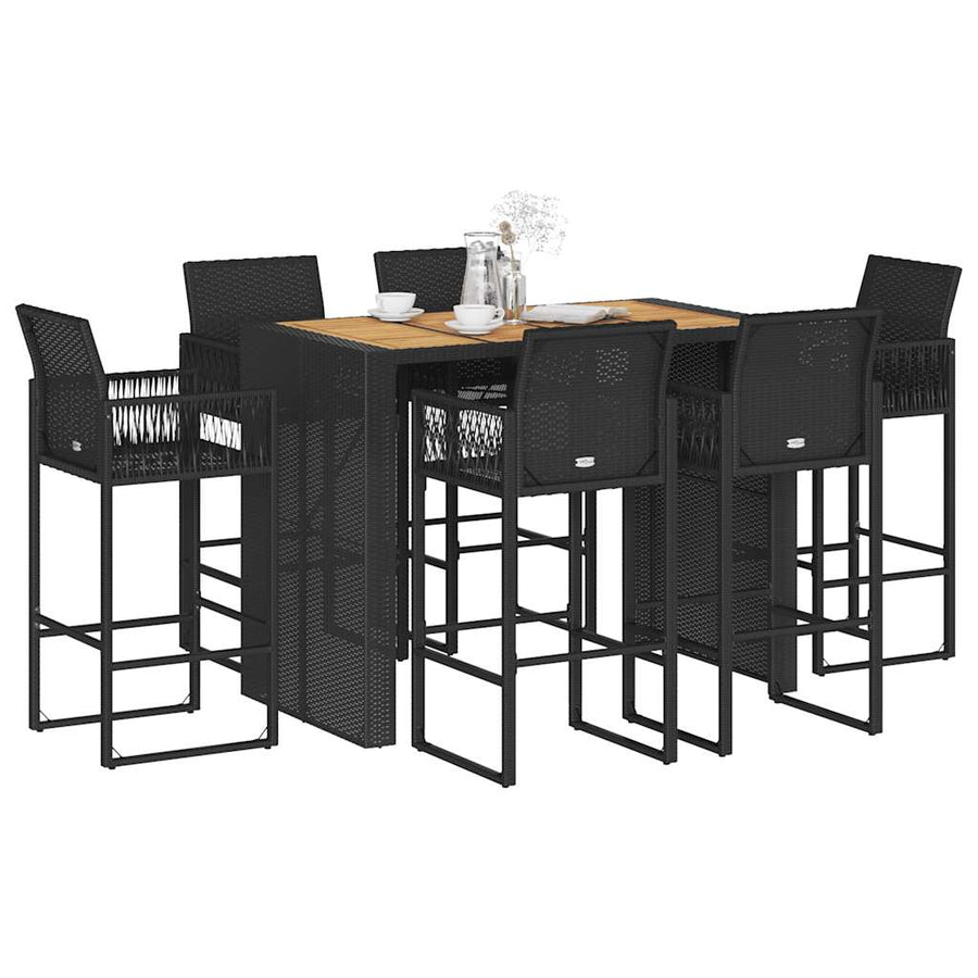 7-Delige Tuinbarset Zonder Kussens Poly Rattan Acacia 6