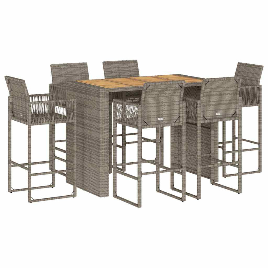 7-delige Tuinbarset zonder kussens poly rattan acacia grijs