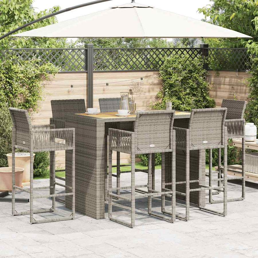 7-delige Tuinbarset zonder kussens poly rattan acacia grijs