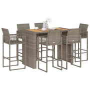 Tuinbarset 7-delig poly rattan acacia grijs