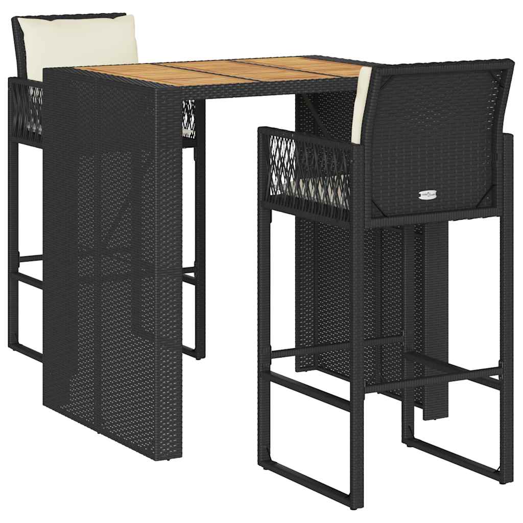 3-Delige Tuinbarset Met Kussens Poly Rattan Acacia 2