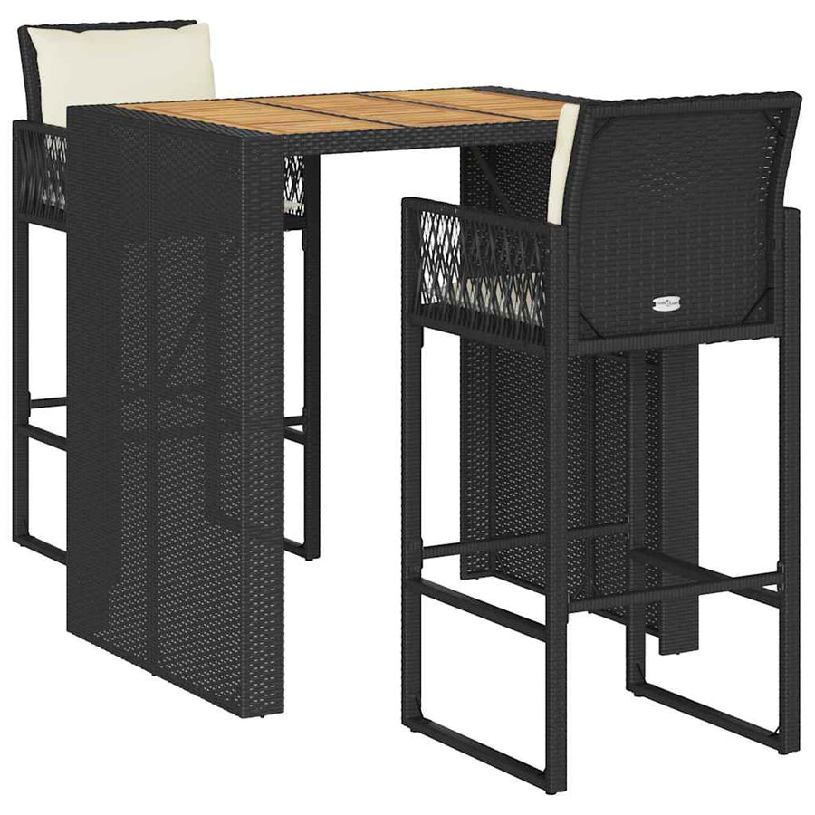 3-Delige Tuinbarset Met Kussens Poly Rattan Acacia 2
