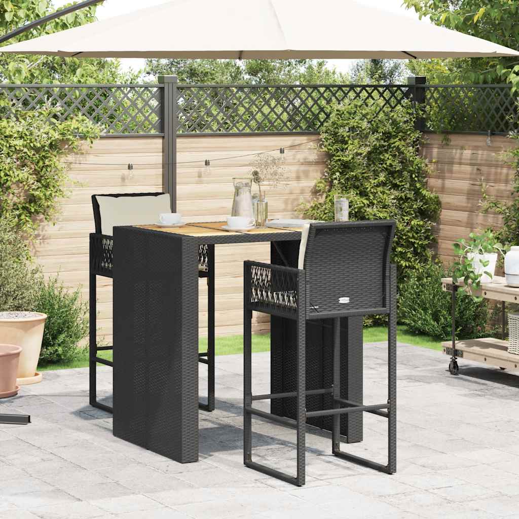 3-Delige Tuinbarset Met Kussens Poly Rattan Acacia 2