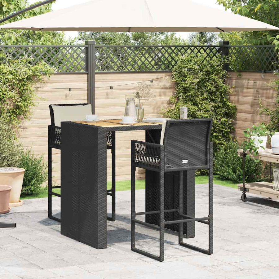 3-Delige Tuinbarset Met Kussens Poly Rattan Acacia 2