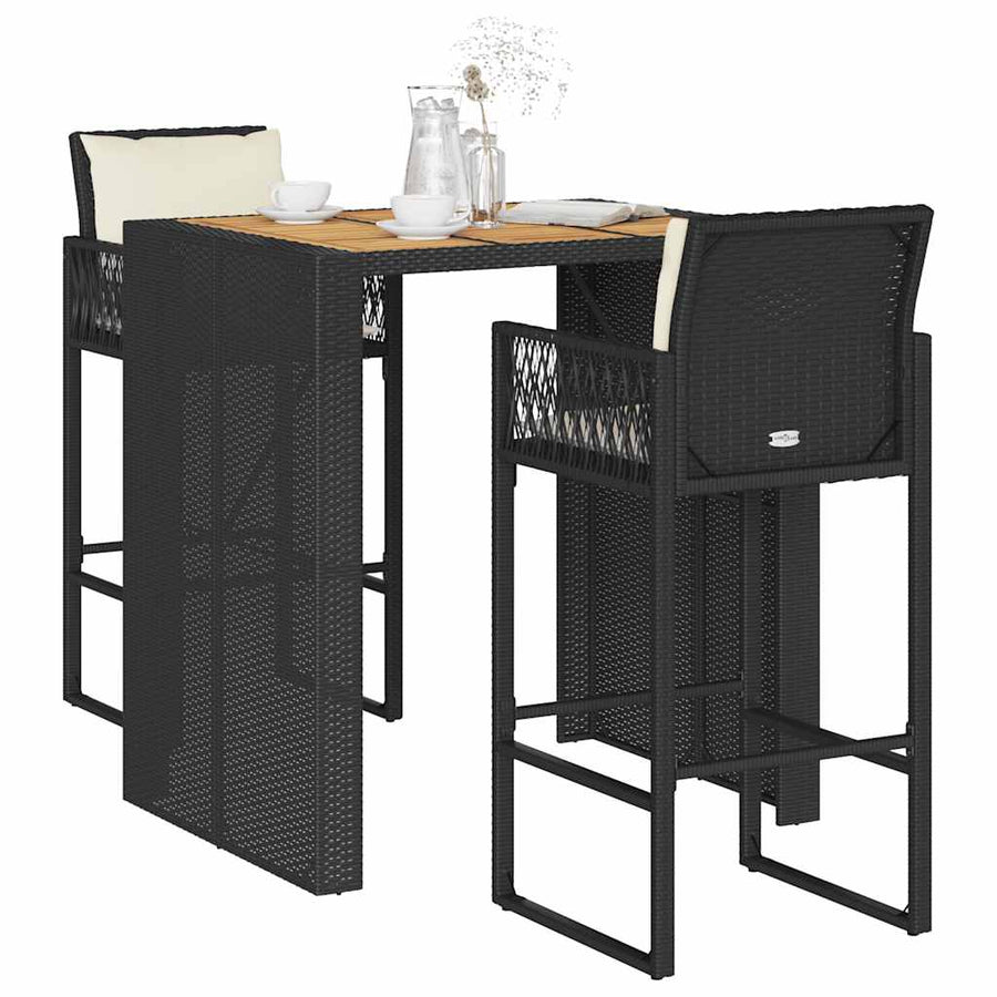 3-Delige Tuinbarset Met Kussens Poly Rattan Acacia 2