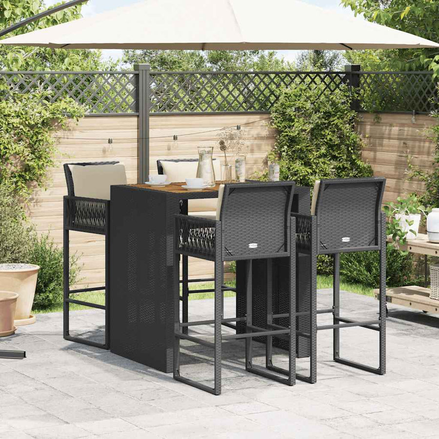 5-Delige Tuinbarset Met Kussens Poly Rattan Acacia 4