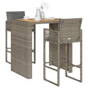 Tuinbarset 3-delig poly rattan acacia grijs
