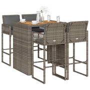 Tuinbarset 5-delig poly rattan acacia grijs