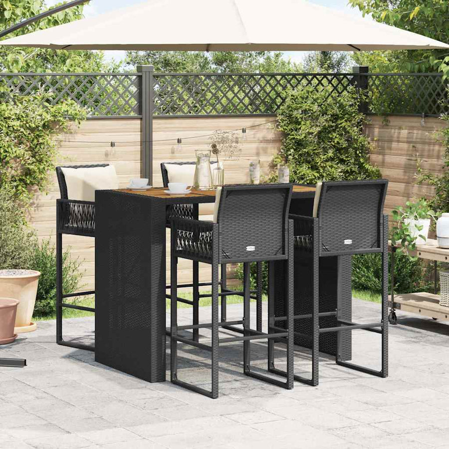 5-Delige Tuinbarset Met Kussens Poly Rattan Acacia 4
