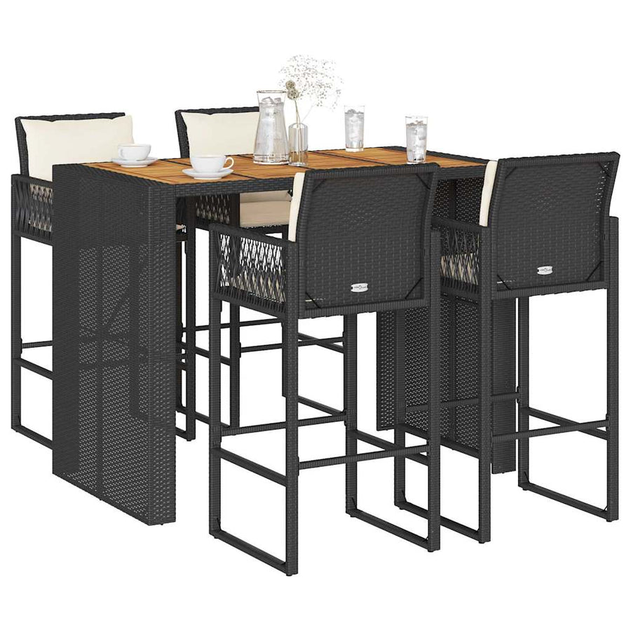 5-Delige Tuinbarset Met Kussens Poly Rattan Acacia 4