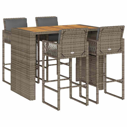 5-delige Tuinbarset met kussens poly rattan acacia grijs