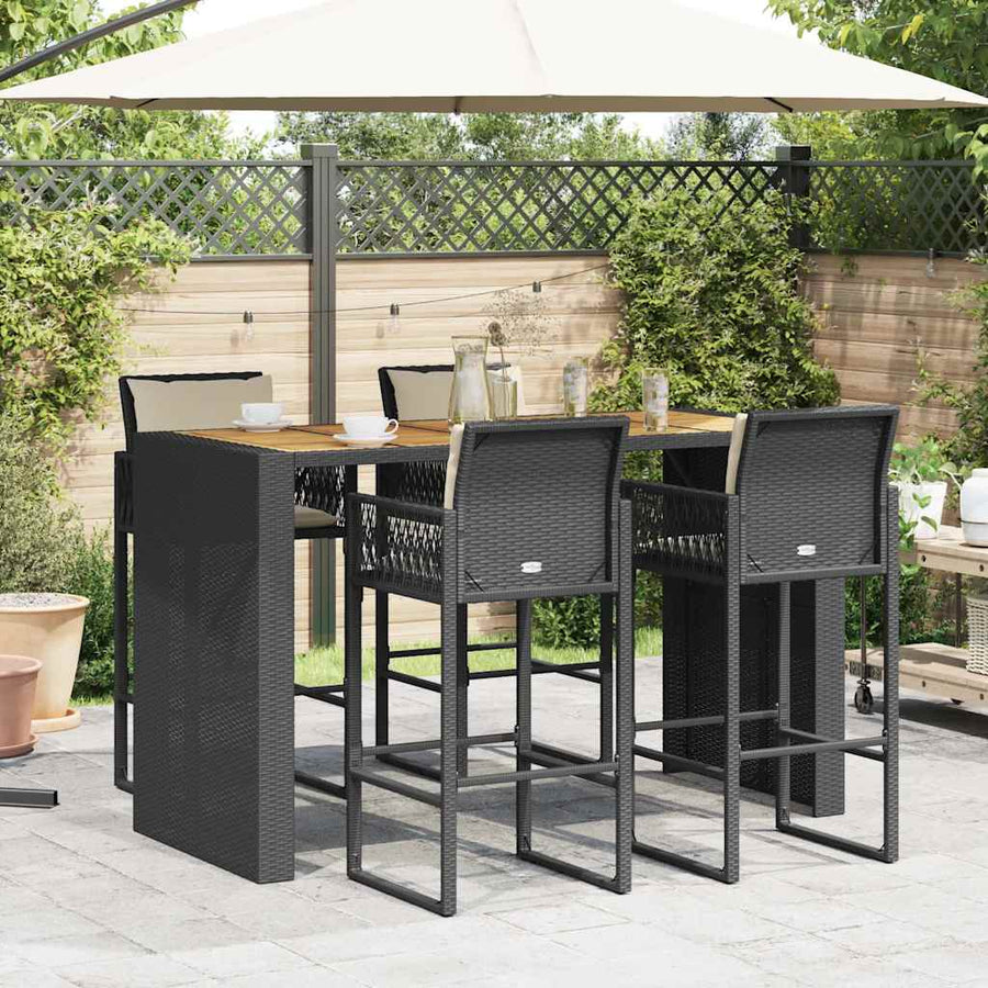 5-Delige Tuinbarset Met Kussens Poly Rattan Acacia 4