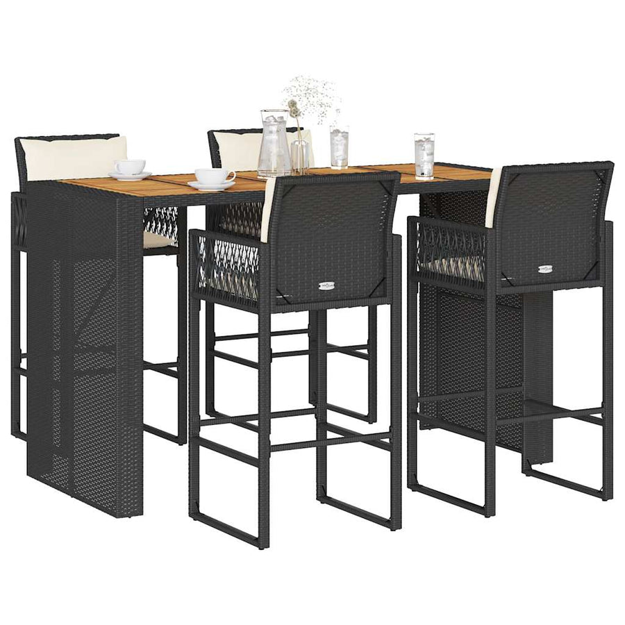 5-Delige Tuinbarset Met Kussens Poly Rattan Acacia 4
