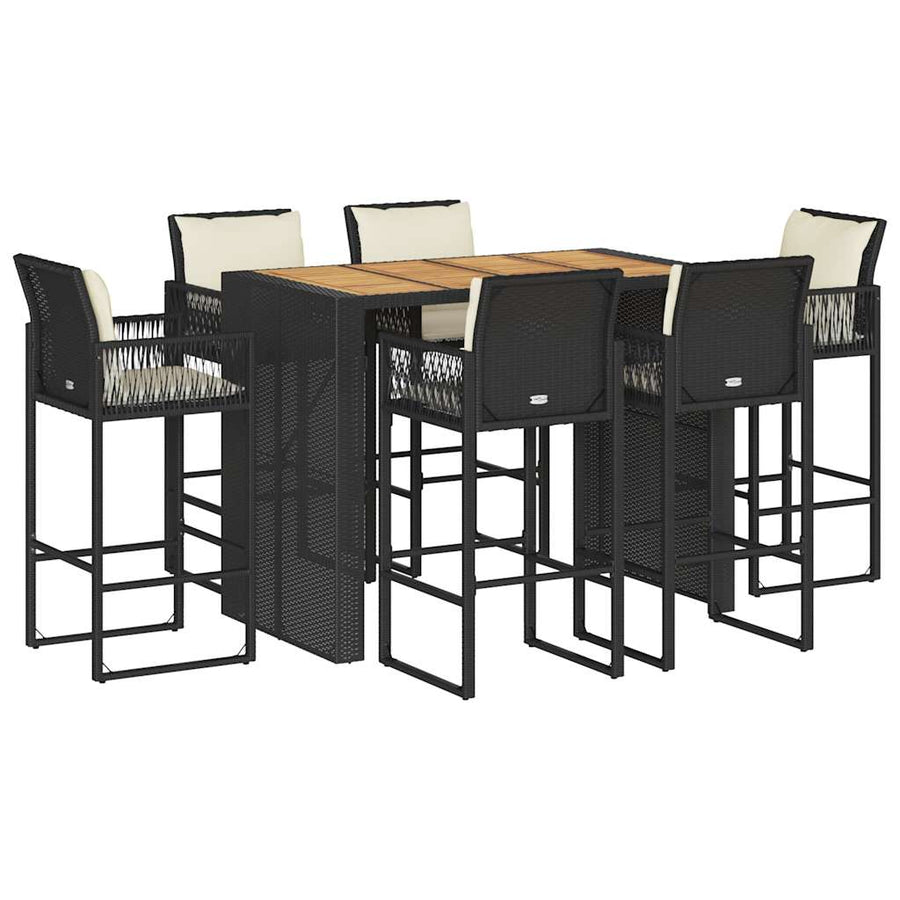 7-Delige Tuinbarset Met Kussens Poly Rattan Acacia 6