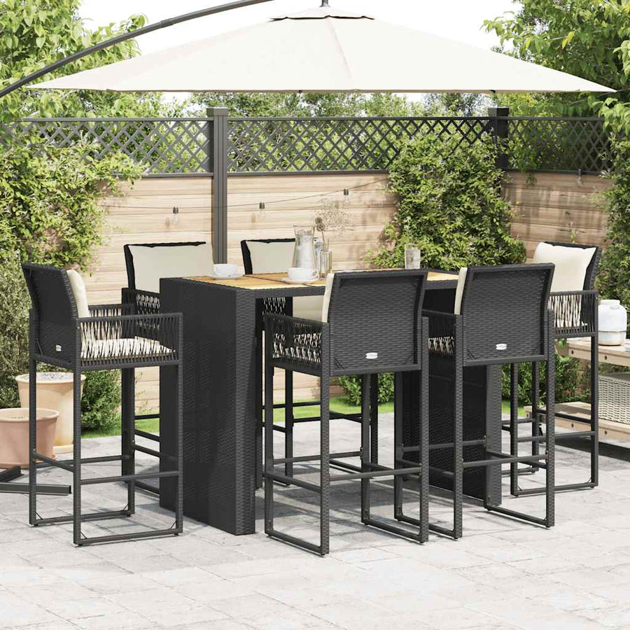 7-Delige Tuinbarset Met Kussens Poly Rattan Acacia 6
