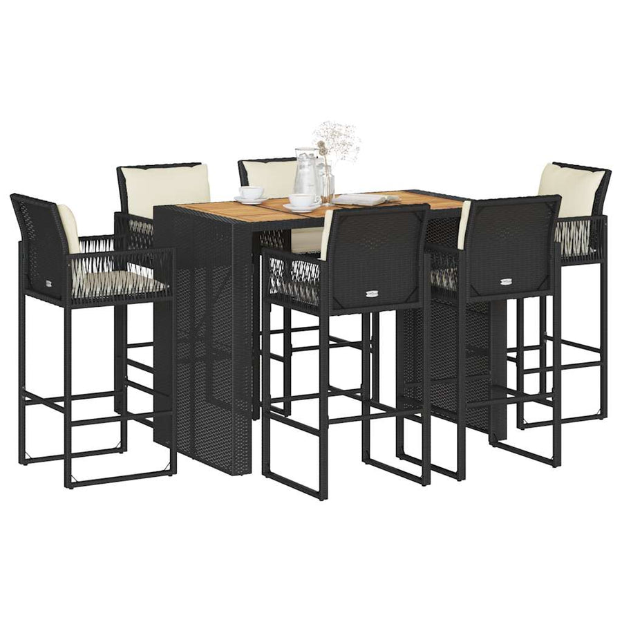 7-Delige Tuinbarset Met Kussens Poly Rattan Acacia 6
