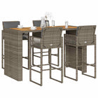 5-piece Garden Bar Set with Cushions Poly Rattan Acacia Grey