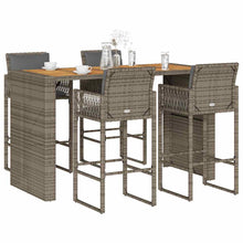5-delige Tuinbarset met kussens poly rattan acacia grijs