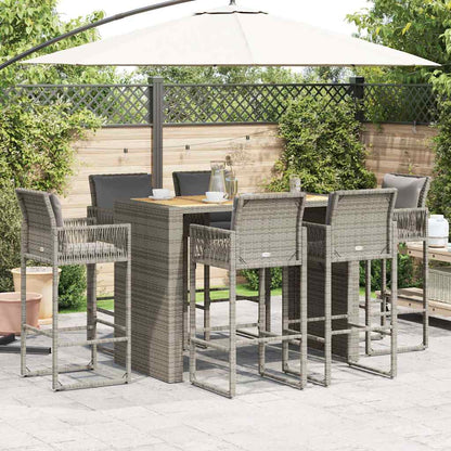 7-delige Tuinbarset met kussens poly rattan acacia grijs