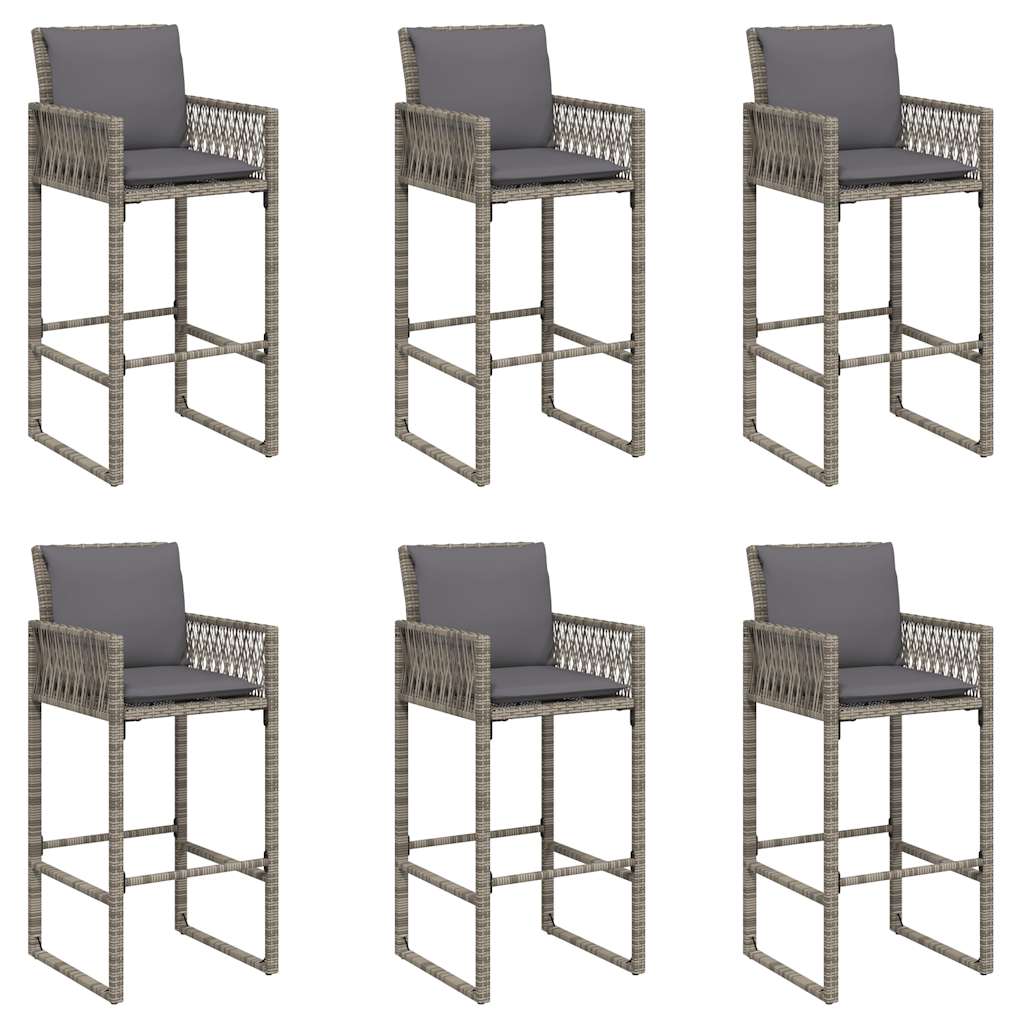 7-delige Tuinbarset met kussens poly rattan acacia grijs