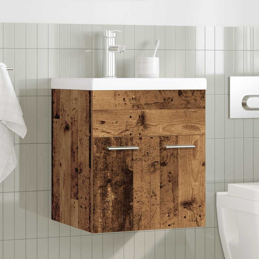 Wastafelkast met ingebouwde wasbak en kraan oud houtkleurig