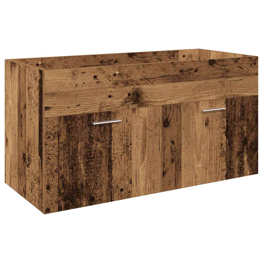 Wastafelkast met ingebouwde wasbak bewerkt hout oud hout