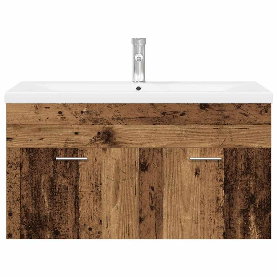 Wastafelkast met ingebouwde wasbak bewerkt hout oud hout