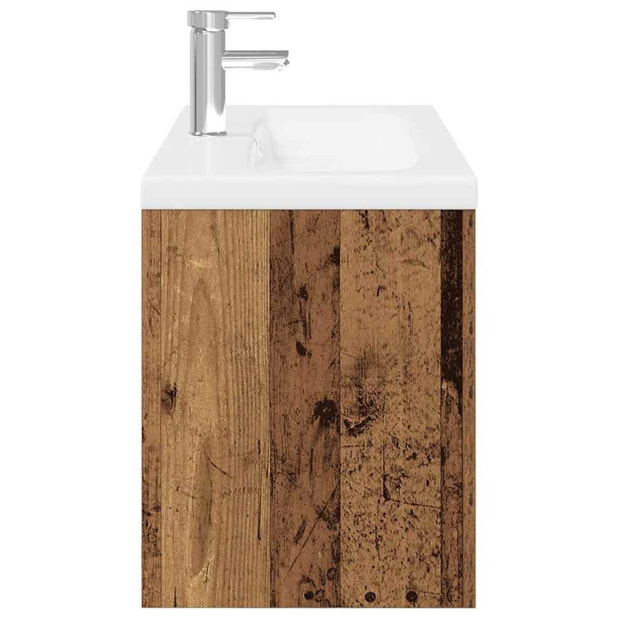 Wastafelkast met ingebouwde wasbak bewerkt hout oud hout
