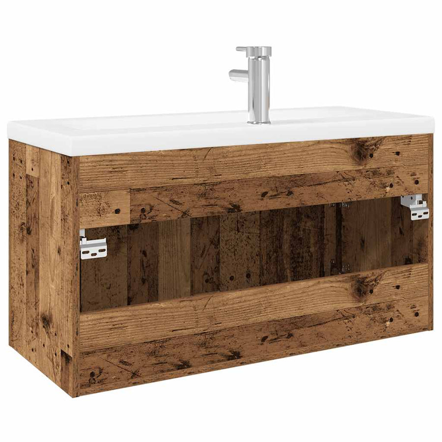 Wastafelkast met ingebouwde wasbak bewerkt hout oud hout