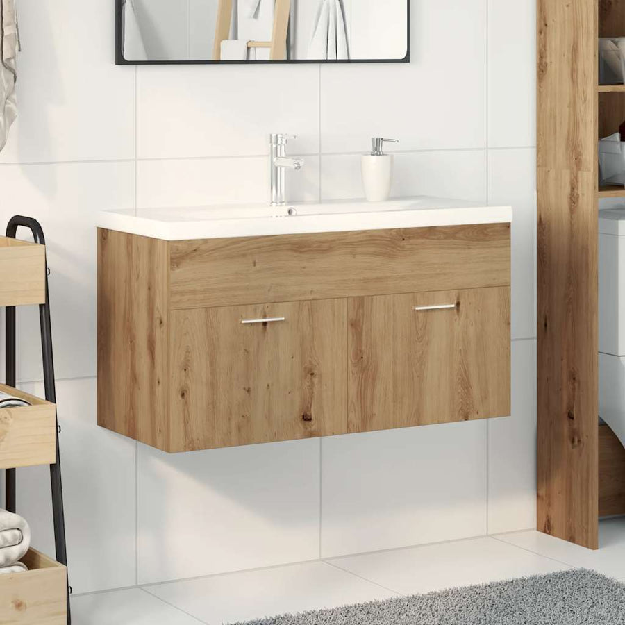 Wastafelkast met ingebouwde wasbak hout artisanaal eiken