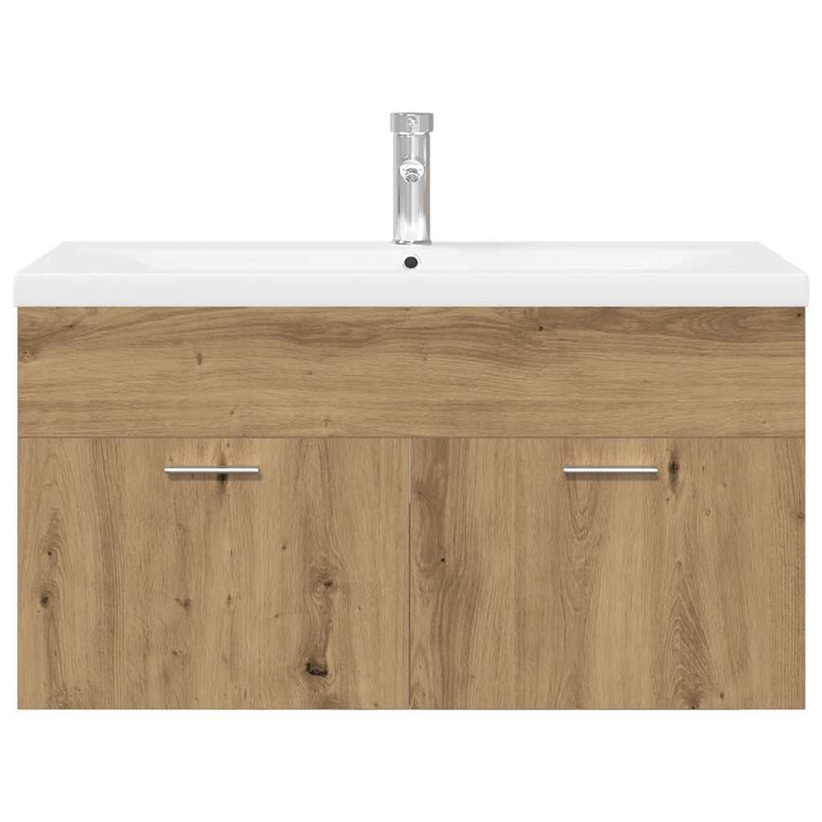 Wastafelkast met ingebouwde wasbak hout artisanaal eiken