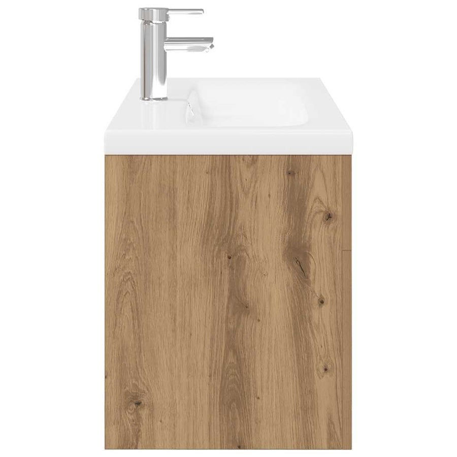 Wastafelkast met ingebouwde wasbak hout artisanaal eiken