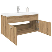 Bathroom vanity unit with integrated sink artisanal oak wood