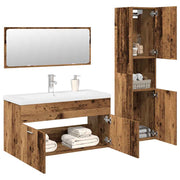 Badkamermeubelset 4-delig bewerkt hout oud houtkleurig wandmontage
