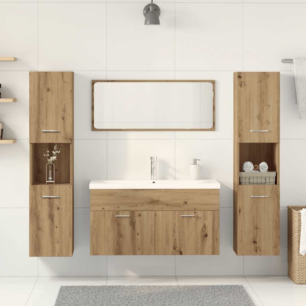 5-delige Badkamermeubelset bewerkt hout artisanaal eikenkleur