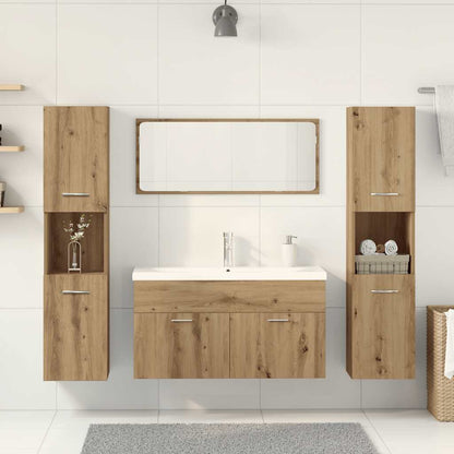 5-delige Badkamermeubelset bewerkt hout artisanaal eikenkleur