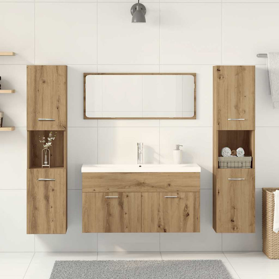 5-delige Badkamermeubelset bewerkt hout artisanaal eikenkleur