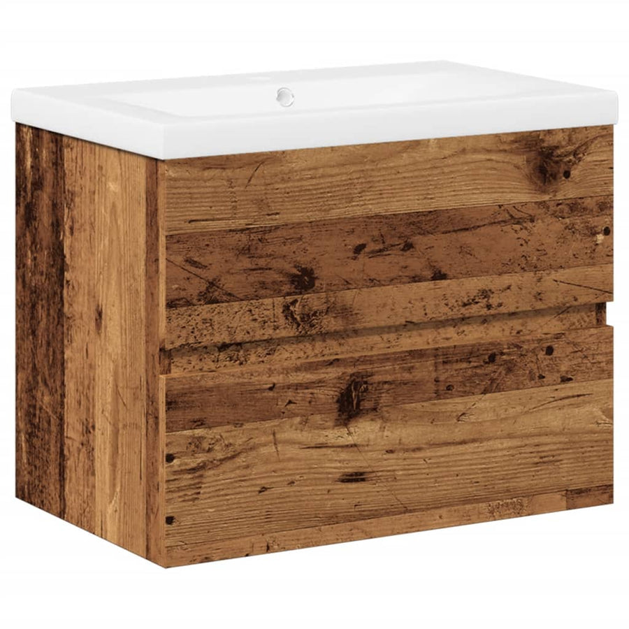 Wastafelkast met ingebouwde wastafel 61x39,5x49 cm oud hout