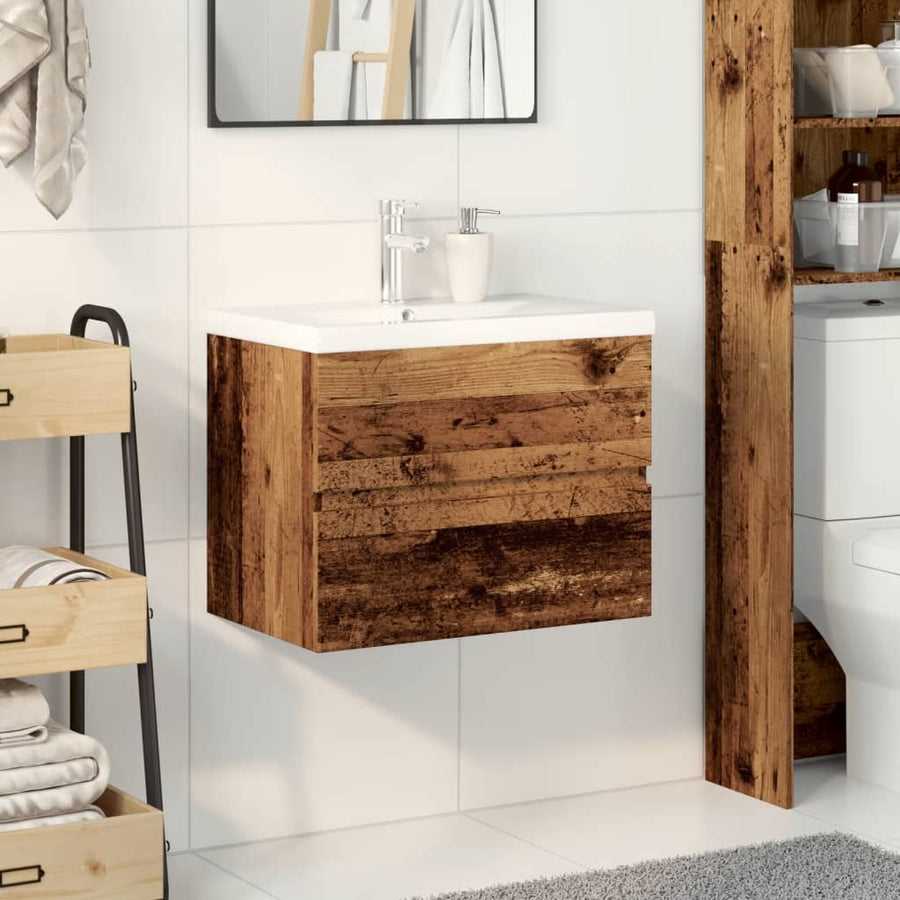 Wastafelkast met ingebouwde wastafel 61x39,5x49 cm oud hout