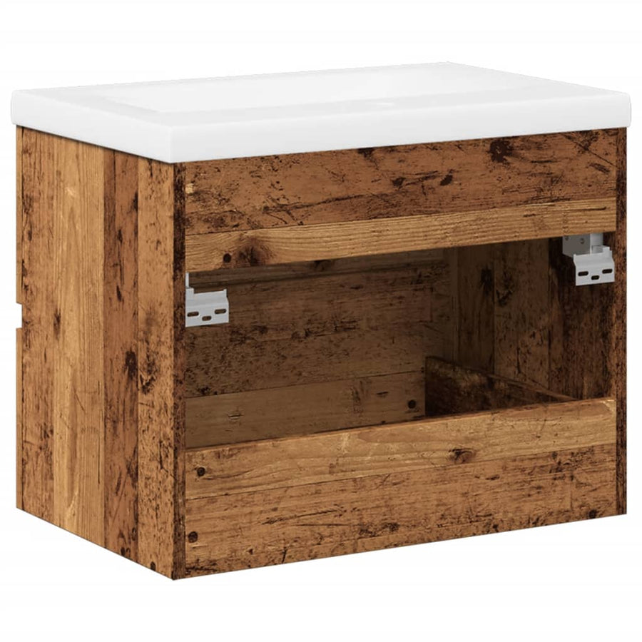 Wastafelkast met ingebouwde wastafel 61x39,5x49 cm oud hout