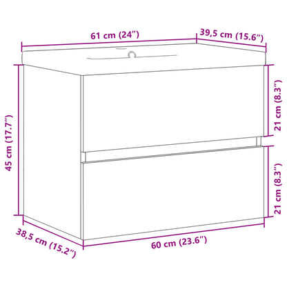 Wastafelkast met ingebouwde wastafel 61x39,5x49 cm oud hout