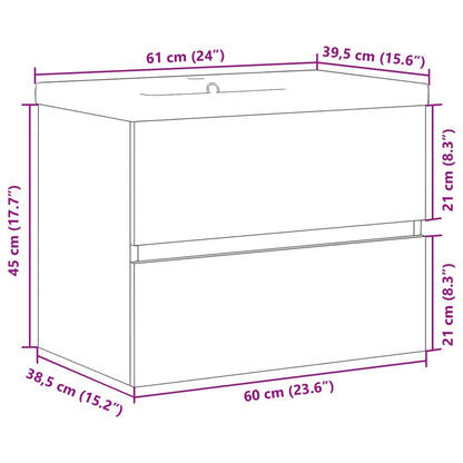 Wastafelkast ingebouwde wastafel 61x39,5x49 cm artisanaal eiken