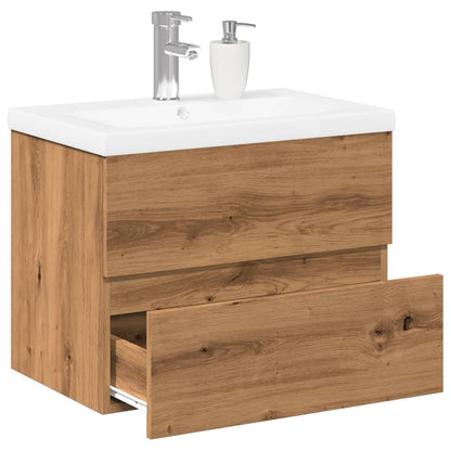 Wastafelkast ingebouwde wastafel 61x39,5x49 cm artisanaal eiken