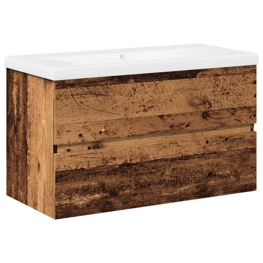 Wastafelkast met ingebouwde wastafel 81x39,5x49 cm oud hout