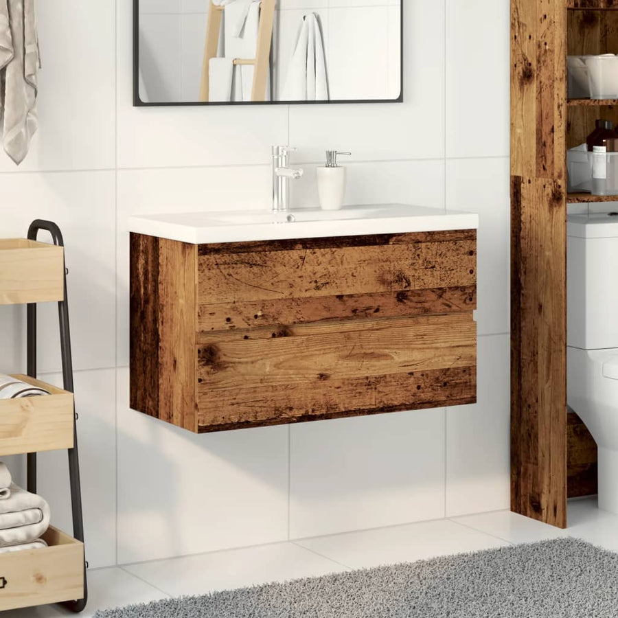 Wastafelkast met ingebouwde wastafel 81x39,5x49 cm oud hout