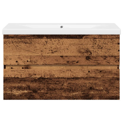 Wastafelkast met ingebouwde wastafel 81x39,5x49 cm oud hout