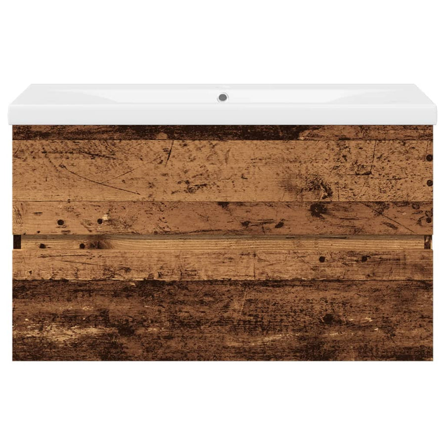 Wastafelkast met ingebouwde wastafel 81x39,5x49 cm oud hout