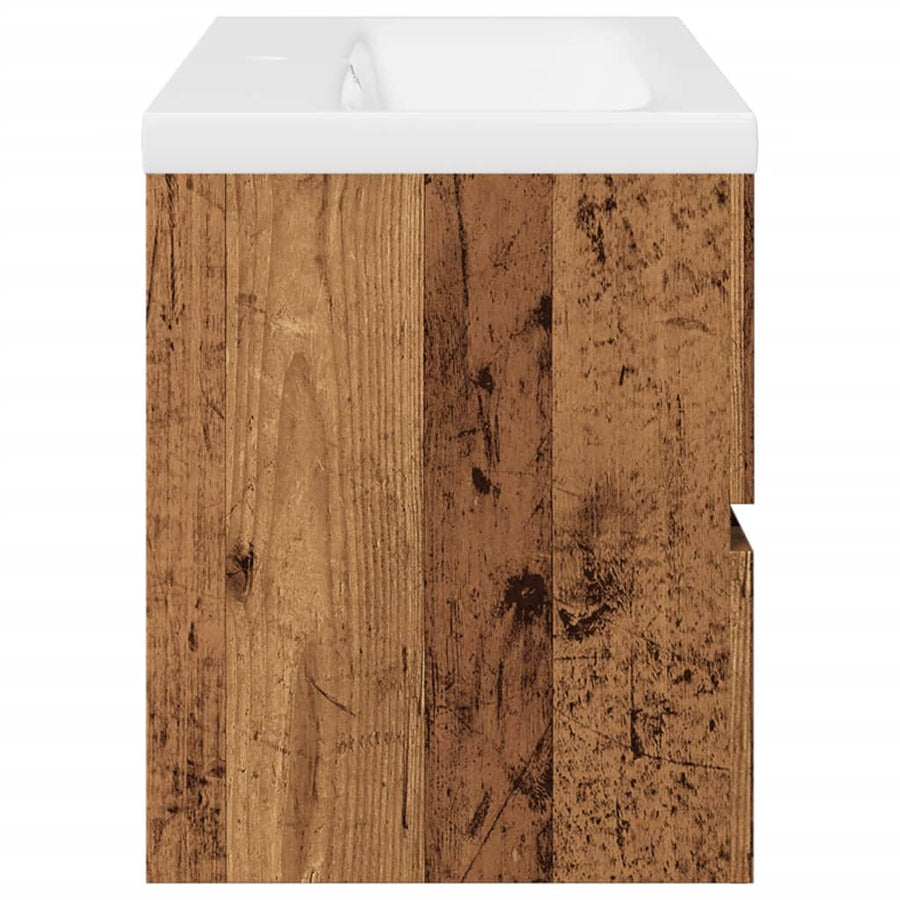 Wastafelkast met ingebouwde wastafel 81x39,5x49 cm oud hout