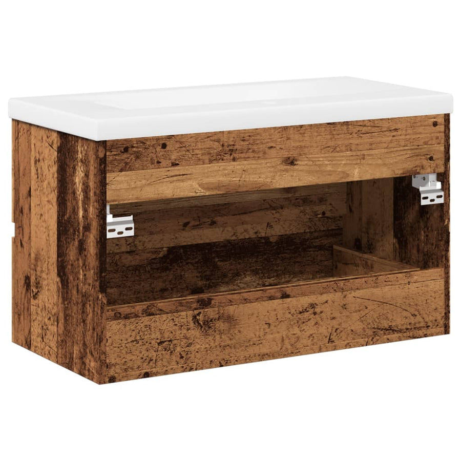 Wastafelkast met ingebouwde wastafel 81x39,5x49 cm oud hout