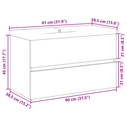 Wastafelkast met ingebouwde wastafel 81x39,5x49 cm oud hout